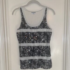 Express Black and White Sequin Lace Tank Top
